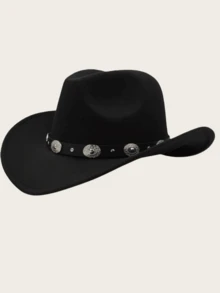 1 pieza Sombrero de fieltro estilo vaquero unisex, sombrero casual de ala ancha estilo western, sombrero de fiesta de jazz hecho a mano con diseño tejido de ojo - Multicolor - Ver 26