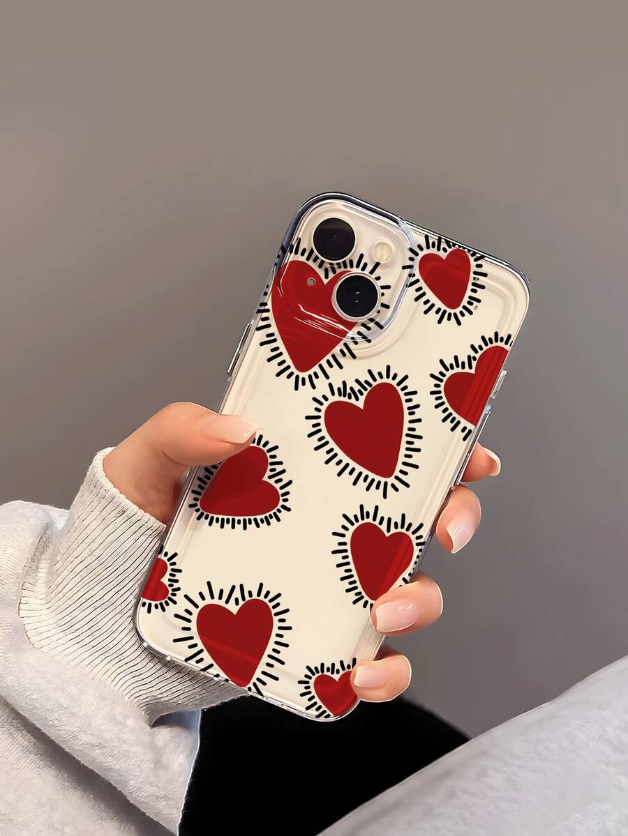 1pc Romantic Love Expression Design, Fiery Heart & Vibrant Wave Print, Valentine's Day Couple Gift Transparent Soft Silicone Phone Case, Anti-Slip Anti-Drop Anti-Yellow Lightweight Full Coverage Soft Phone Cover Compatible With Apple Phones - Multicolor - View 1