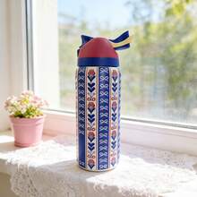 OwaIa Blue Pattern Large Capacity Stainless Steel Water Bottle,32oz/945ml,With A Straw,Exquisite Appearance,Keeps Drinks Hot Or Cold,Can Hold Iced Drinks And Water,Suitable For Leisure,Work,Sports,Indoors And Outdoors,Suitable For Students And Office Workers,As A Gift.Vacuum Flasks-Everyday Tumbler-Perfect Birthday Gift-Father Day Tumbler - 藍色 - 查看 7