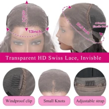 自然黑30英寸深波浪蕾丝前假发，真人发丝，13x6高清透明蕾丝水波纹假发，180%密度真人发丝，预先拔毛漂白发结，女士款 - SNatural - 查看 4