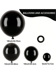 黑色乳胶气球，氦气品质，适合性别揭晓派对、生日派对、迎婴派对、婚礼或圣诞派对装饰（配黑色丝带） - 黑色 - 查看 6