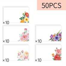 50张空白花卉图案留言卡，五种不同设计，包括口袋卡、钱包卡、名片、白色贺卡、无涂层卡、感谢卡、留言卡、书写卡、邮寄卡 - 彩色 - 查看 2