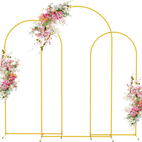 Juego de soporte de arco de metal dorado, arco de entrada, disponible en alturas de 4 pies/5 pies/6 pies/6.5 pies/7.2 pies, adecuado para bodas, cumpleaños, graduaciones, aniversarios, inauguraciones y otras decoraciones interiores/exteriores