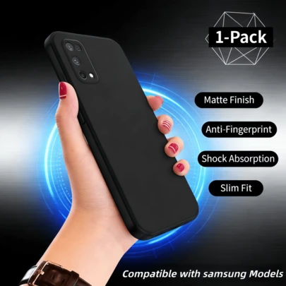 适用于三星设备的黑色硅胶磨砂手机壳，适用于 Galaxy S26/Galaxy S26 Plus/Galaxy S26 Ultra/Galaxy S25/Galaxy S25 Plus/Galaxy S25 Ultra/Galaxy A07/Galaxy A17/Galaxy A36/Galaxy A56/Galaxy A35/Galaxy A55。硅胶手机壳，黑色手机壳，防摔手机壳，简约手机壳。