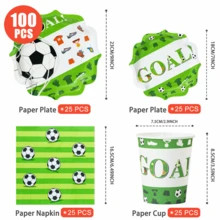 1 Set Of 25 Disposable Soccer Flower Shaped Plates, Napkins, Cups - One-Time Party Supplies Suitable For Birthday, Wedding, Theme Party, Family Picnic - Multicolor - View 8