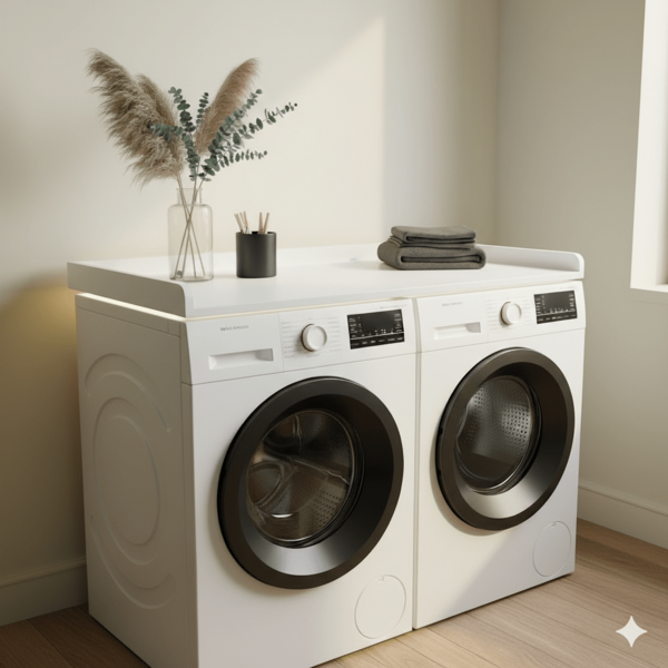 48.5 X 24.8 Inch Wooden Washer Dryer Countertop Cover - Laundry Shelf Topper With Edge Guard Organizer For Storage And Hamper (White)