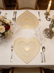 1-200pcs Gold Heart-Shaped PVC Placemats, Washable, Easy To Clean, Wipe-Clean, Non-Slip, Holiday Wedding Party Dining Table Decor - Multicolor - View 7