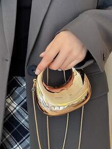 新款亚克力手提包，时尚手拿包，个性化新月形女士晚宴包，带肩链 - 金色 - 查看 6