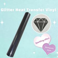 1 Roll Shiny/Glitter Puff Heat Transfer Vinyl - Sparkling Glitter, Suitable For T-Shirt Fabric Heat Press Printing - Black - View 10