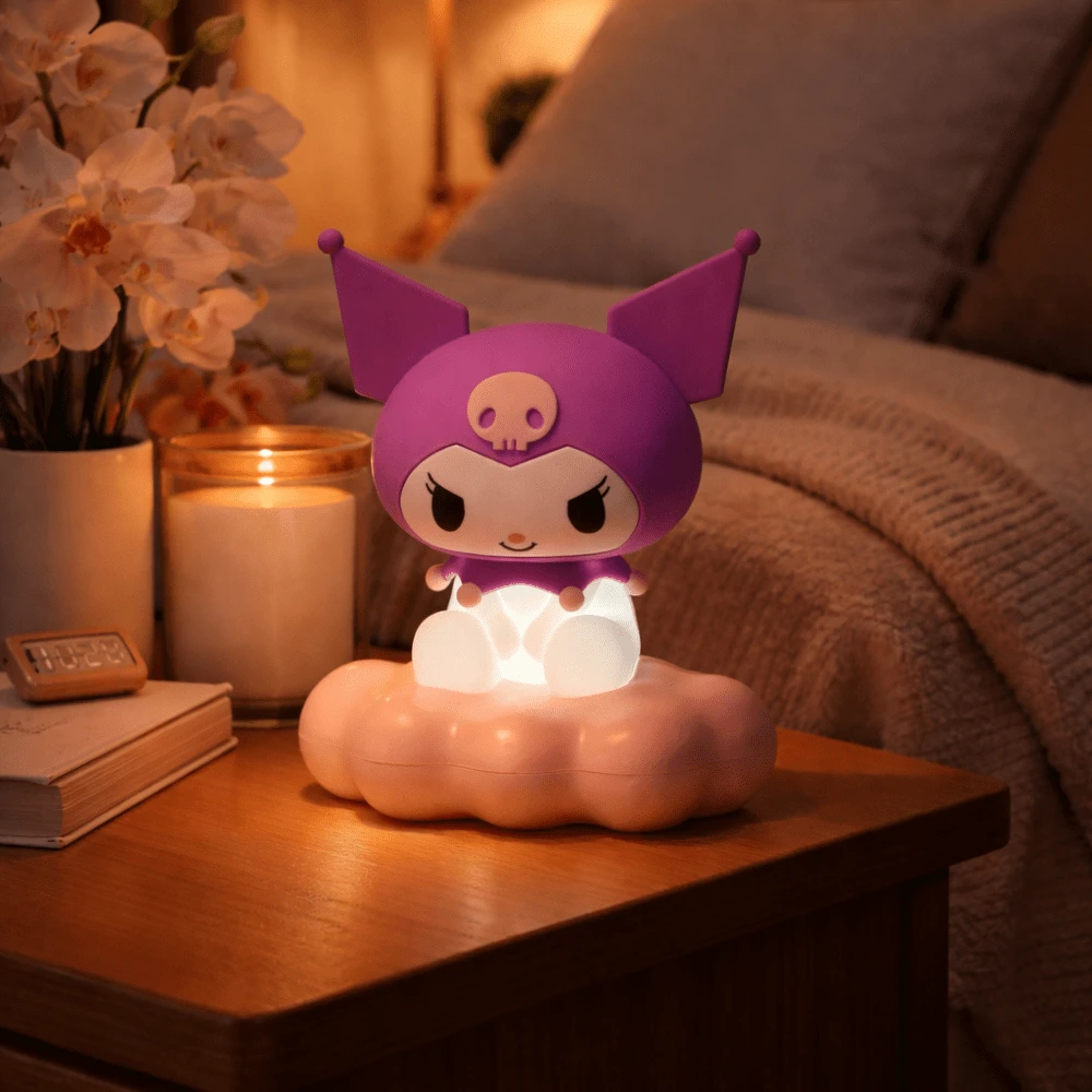 Miniso Decoración de peluche del personaje Kuromi de Sanrio, luz nocturna de nube apretable, lámpara de decoración de escritorio de dibujos animados con iluminación, regalo de cumpleaños, Navidad y festividades - Morado - Ver 1