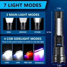 Flashlights High Lumens Rechargeable 980,000L, 2 Packs Super Bright LED Tactical Flashlight, Powerful Handheld Flash Light With 7 Modes, Zoomable, Side Light, Waterproof For Home Emergency, Camping - 黑色 - 查看 3