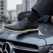 Stylish Oxford Derby Dress Shoe With Laces, Premium Synthetic Leather, Round Toe, Comfortable, Non-Slip Rubber Sole, Elegant, For Office, Church, Party, Graduation. - 黑色 - 查看 1