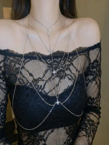 1pc Zirconia Geometric Multi-Layer Necklace, Minimalist Unique Personalized Charm Necklace, Elegant Body Chain Jewelry - Necklace - View 2