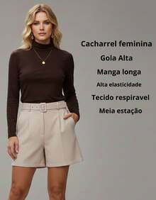 Women's Long-Sleeved Turtleneck Top With Base Layer - Rust Brown - View 3