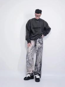 Fear of God Essentials Dark Oatmeal SS22 植絨Logo字母圓領加絨美式套頭衛衣 男女同款 黑色 - 黑色 - 查看 6