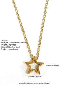 VceTd قلادة نجمية من الفولاذ المقاوم للصدأ بتصميم بسيط وجميل، مناسبة للارتداء اليومي للنساء أو الحفلات، وكذلك كهدية لها - ذهبي أصفر - مشاهدة 15