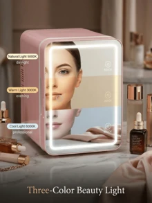 SOKANY 4升迷你美妆冰箱，带可调节LED灯镜，双重制冷，可存放化妆品和食物，便携式迷你冰箱，适用于卧室、办公室和汽车使用。 - 查看 6