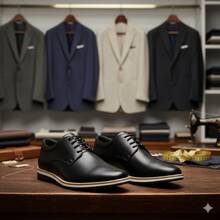 Stylish Oxford Derby Dress Shoe With Laces, Premium Synthetic Leather, Round Toe, Comfortable, Non-Slip Rubber Sole, Elegant, For Office, Church, Party, Graduation. - 黑色 - 查看 4