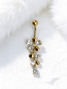 14G Stainless Steel Flower Dangle Navel Piercing Jewelry, Cute Belly Button Ring For Women - Water Drop - View 6