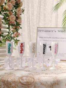1pc Personalized Spill-Proof Champagne Flute, Wedding Party Wine Glass, 6oz/170ml Capacity, Acrylic Anti-Drop Material, Customizable Name & Title, Comes With Bow, Suitable For Wedding, Wedding Decor, Party And Bridesmaid Gift - Multicolor - View 5