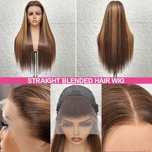 Brazilian Long Highlight Ombre Lace Front Wig Straight Human Blended Hair Wigs 200% Density 13x6 13x4 5x5 Lace Front Wig For Women 13x6 13x4 5x5 Lace Frontal Closure Wig Pre Plucked Tiny Knots Natural Hairline With Baby Hair 8-34 Inches - S4/27 - View 3