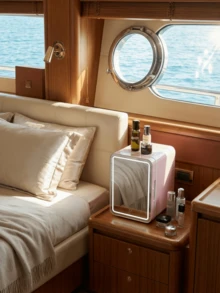 SOKANY 4升迷你美妆冰箱，带可调节LED灯镜，双重制冷，可存放化妆品和食物，便携式迷你冰箱，适用于卧室、办公室和汽车使用。 - 查看 3