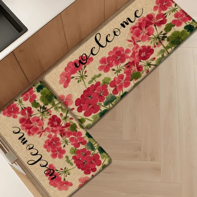 1pc Spring Theme Printed Linen Kitchen Rug, Carpet, Mat, Bathroom Mat, Doormat, 3D Printed Rectangle, Suitable For Living Room, Bedroom, Hallway, Bathroom, Laundry Room - Polyester Carpet, Indoor Outdoor Home Decor