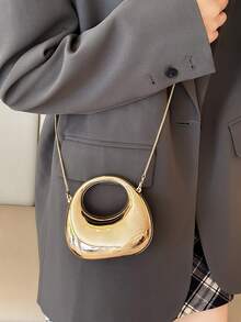 新款亚克力手提包，时尚手拿包，个性化新月形女士晚宴包，带肩链 - 金色 - 查看 4