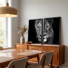 两幅/套帆布画，现代艺术风格，非洲狮虎黑色背景，当代奢华艺术风格，适用于浴室、办公室、宿舍、客厅、卧室、玄关、桌面、沙发背景墙的墙面装饰，理想的礼物，家居装饰 - 彩色 - 查看 10