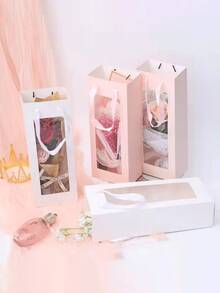 Transparent Bouquet Packaging Bag, Single Rose Flower Box, Bouquet Gift Bag For Mother's Day, Valentine's Day, Wedding, Women's Day, Teacher's Day (Packaging Bag Only), Random Card, Reference Image Only, Random Handle Style. - Multicolor - View 3