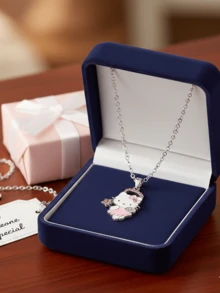 1pc Sanrio Cute Hello Kitty Metal Pendant Necklace, Elegant Fashion Rhinestone Studded Angel Kitty Necklace, Suitable For Daily Wear Or Gift - Multicolor - View 6