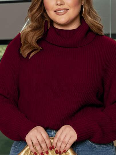 Blusa Plus Size Feminina Gola Alta Manga Longa Elegante Casual Básica Inverno Frio Térmica Tricot