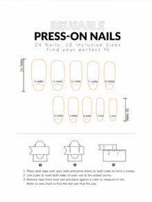24pcs Purple Star & Moon Pattern False Nails, Fashionable Nail Art, Y2K Style Nail Stickers - 紫色 - 查看 5