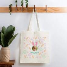This Cute And Personalized Rabbit Pattern Canvas Tote Bag Can Be Printed With Names And Designs, Making It A Perfect Easter Or Birthday Gift For Family. - Multicolor - View 2