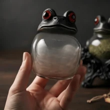 Set 3 Buah Toples Ramuan Gaya Gotik Penyihir & Katak, Wadah Penyimpanan Keramik Buatan Tangan dengan Tutup Katak dan Alas Logam, Toples Bumbu Dapur Halloween untuk Rempah-rempah, Teh, Garam, Gula, Kopi, Dekorasi Rumah Estetika Gelap yang Unik, Hadiah Kreatif - MultiWarna - View 13