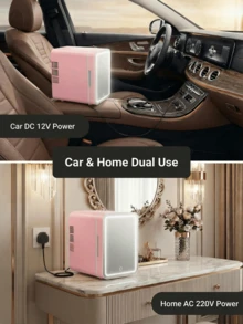 SOKANY 4升迷你美妆冰箱，带可调节LED灯镜，双重制冷，可存放化妆品和食物，便携式迷你冰箱，适用于卧室、办公室和汽车使用。 - 查看 8