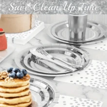 一套一次性银色纸质餐具，用于餐桌装饰，包含7英寸/9英寸圆形铝箔甜点盘和餐巾纸，派对用品，适用于生日、圣诞节、婚礼、家庭聚会、节日、新年等场合。 - 銀色 - 查看 8