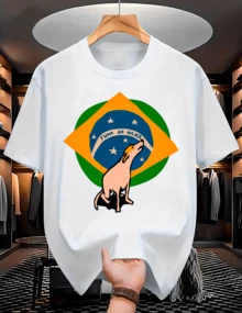 "Road To The Sixth Title" Brazil World Cup T-Shirt, Caramel Dog Design, Men's And Women's, 100% Cotton - trắng - Xem 1