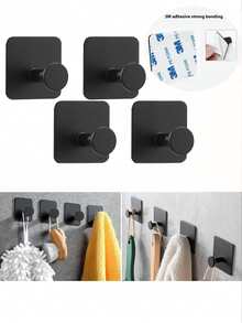 强力粘性金属挂钩，适用于淋浴配件套装、衣柜入口收纳、壁挂式挂钩、浴室毛巾架、帽子、外套（黑色方形）