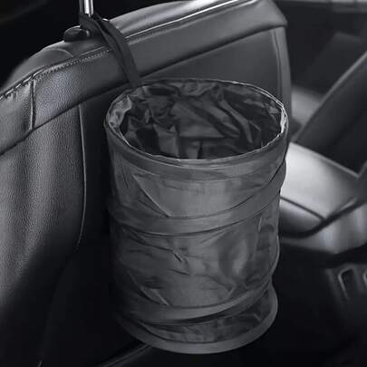 Black Folding Trash Can With Trash Bags , Portable Nylon Garbage Bin With Hanging Strap For Outdoor Camping, Picnics, And Road Trips, Versatile Storage Organizer, Trash Bag Holder, Or Car Garbage Can