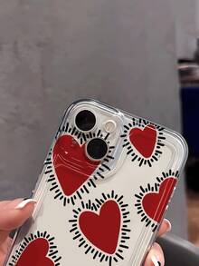 1pc Romantic Love Expression Design, Fiery Heart & Vibrant Wave Print, Valentine's Day Couple Gift Transparent Soft Silicone Phone Case, Anti-Slip Anti-Drop Anti-Yellow Lightweight Full Coverage Soft Phone Cover Compatible With Apple Phones - Multicolor - View 5