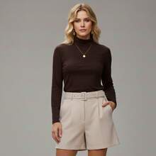 Women's Long-Sleeved Turtleneck Top With Base Layer - Rust Brown - View 6