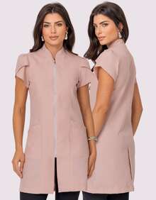 Women's Fitted Zipper  Beautician Tulip Lab Coat - 米色 - 查看 2