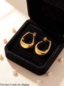 1 对简约不锈钢不对称扭曲 C 形环状耳环，适合女性日常时尚穿着或派对场合，可作为节日礼物 - 金黃色 - 查看 1