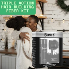 BUNEE 增发纤维粉套装 - 瞬间增厚发丝，3 件套：增发纤维粉、精准喷雾器、造型梳 - 增发纤维粉礼盒装，男士美发造型套装，增发纤维
