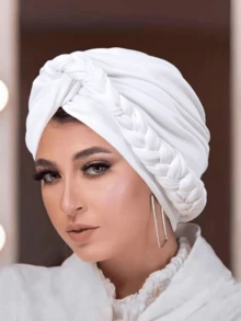 1顶新款多色编织侧边头带帽，纯色穆斯林头巾帽 - 彩色 - 查看 15