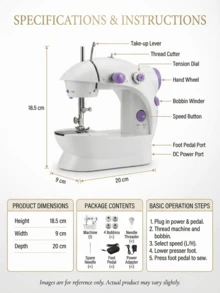 Máquina de Costura Elétrica para Iniciantes, Máquina de Costura Elétrica Multifuncional Leve e Mini, Máquina de Costura Elétrica Doméstica Multifuncional Prática, Máquina de Costura Elétrica com Borda Grossa de Mesa com Enfiamento Automático e Costura de Dupla Linha, Adequada para Reparar Roupas Domésticas, Bonecas, Roupas de Animais de Estimação, Artesanato, Fácil Operação, Bom Assistente de Costura para Iniciantes e Entusiastas de Artesanato - Malva - Visão 4