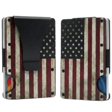 RFID Blocking Minimalist Slim Card Holder, Men's Business Holder Pocket Cash Credit Slim Wallet, American Flag Artcraft Card Holder With Money Clip, Men's Wallet - 復古旗幟 - 查看 2