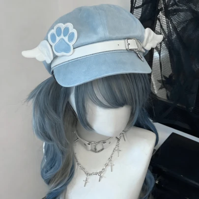 手工猫爪翅膀贝雷帽，八角帽，另类亚文化可爱小众时尚，百搭艺术家画家帽棒球帽，适合日常角色扮演服装和造型