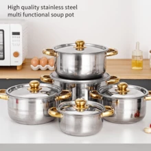 Set Of 12 Stainless Steel Saucepans Cookware Cooking Pots Set+Spatula Accessory - Gold - View 6